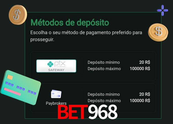 O cassino bet968 oferece uma grande variedade de métodos de pagamento